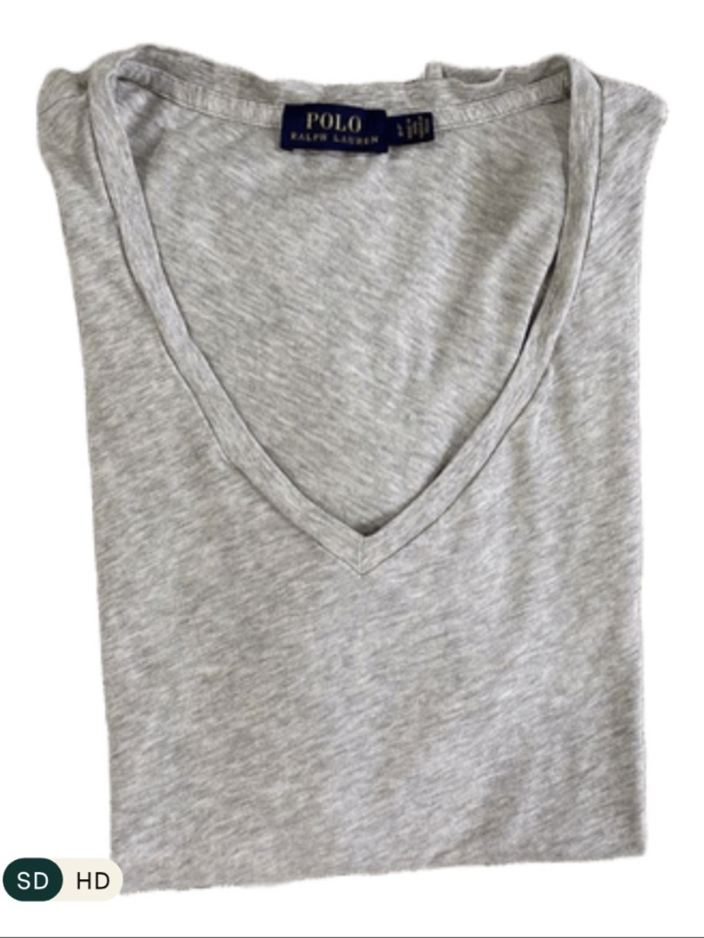 Polo Ralph Lauren V Neck T-Shirt, Cap Sleeve, Gray, Sz L, Logo at Bottom Hem - Picture 3 of 6